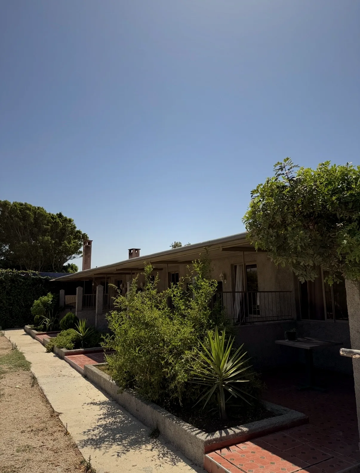 Les bungalows et leur allée fleurie